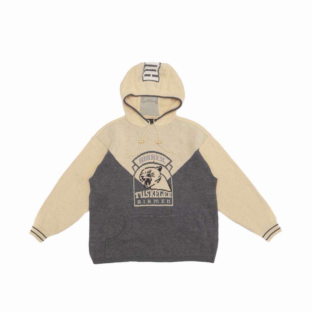 AVIREX Tuskegee Airmen Knitted Hoodie Vintage RARE Beige/Grey Size : XL